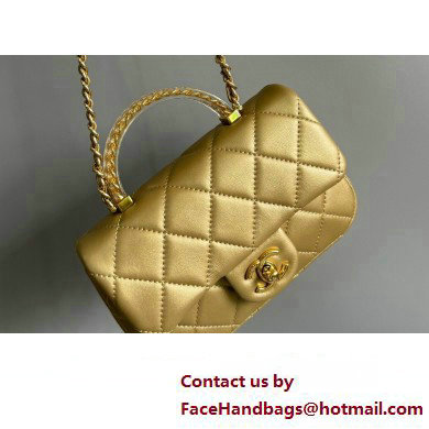 Chanel Lambskin, Resin  &  Gold-Tone Metal Mini Flap Bag with Top Handle AS4847 Gold 2024